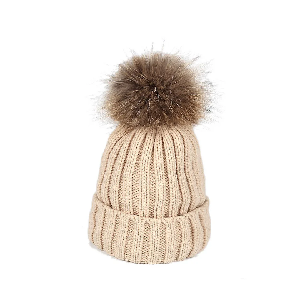 

2PCS/set Mom Mother+Baby Knit Pom Bobble Hat Kids Girls Boys Winter Warm Beanie Hats Accessories winter warm crochet cap