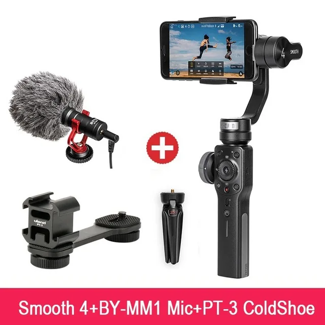 Zhiyun Smooth 4 Карманный 3-осевой бесщеточный шарнирный стабилизатор для камеры для iPhone samsung S8 gopro56 PK DJI Osmo 2 Smooth Q eyemind s5 - Цвет: W MM1 Micr Bar