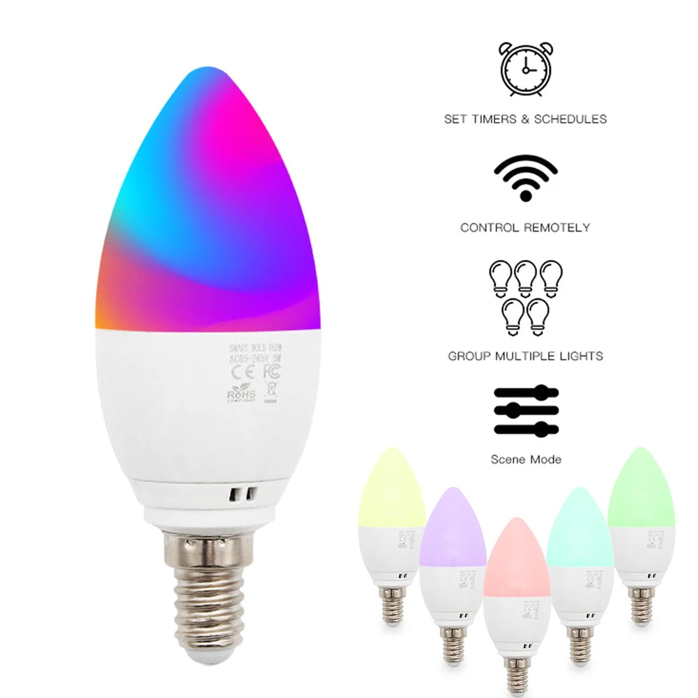 

1 Pcs Candle LED Lamp Light Smart Bulb 5W RGB for Home Kitchen Bedroom Living Room MAL999