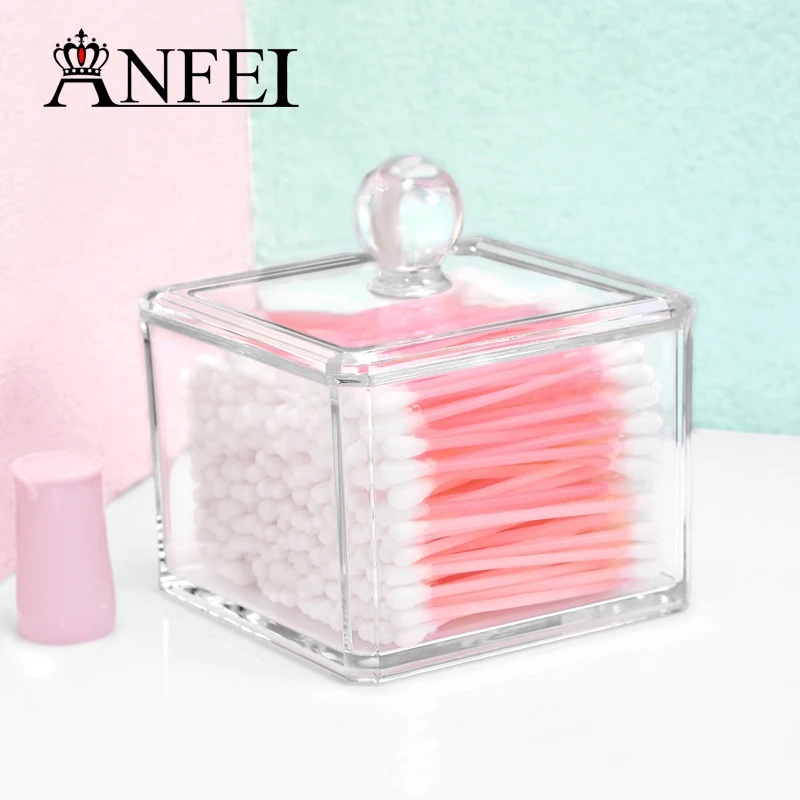 Buy Clear Acrylic Q tip Holder Box With Cover Cotton