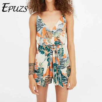 

Sexy backless floral print playsuit summer rompers womens jumpsuit bohemian one piece beach jumpsuit body overalls for women