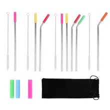 Нержавеющая сталь соломинкой многоразового использования силиконовый чехол соломы Портативный путешествия Пеший Туризм Открытый для зубов стоматологической помощи инструментов поставки