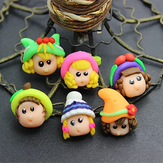 

10pcs Mix patterns 3D cute girls&boys polymer clay craft DIY phone/keychain decoratio,about 2cmn