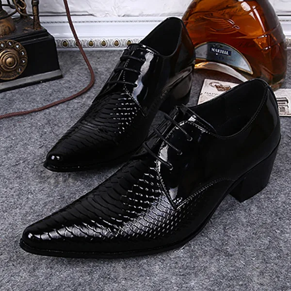 

Men Patent Leather High Heel Formal Business Shoes British Style Comfortable Casual Pointed Toe shoes