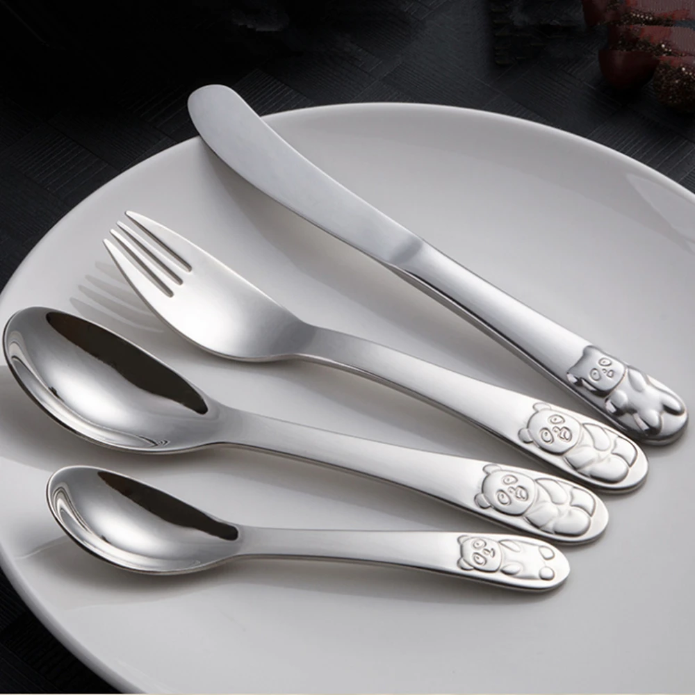 Children Tableware Cutlery Set 4Pcs Stainless Steel Child Panda Quality