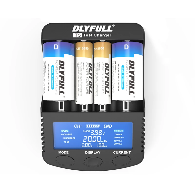 

DLYFULL T5 Battery Charger for LCD 18650 14500 26650 32650 NiMH NICD A AA AAA AAAA C SC D with power bank Fast Battery Charger