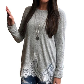 

Casual Women Blouses Autumn Ladies Blouses And Tops Women Long Sleeve Blouse Lace Shirt Tops Round Neck Blouse Womens Clothing