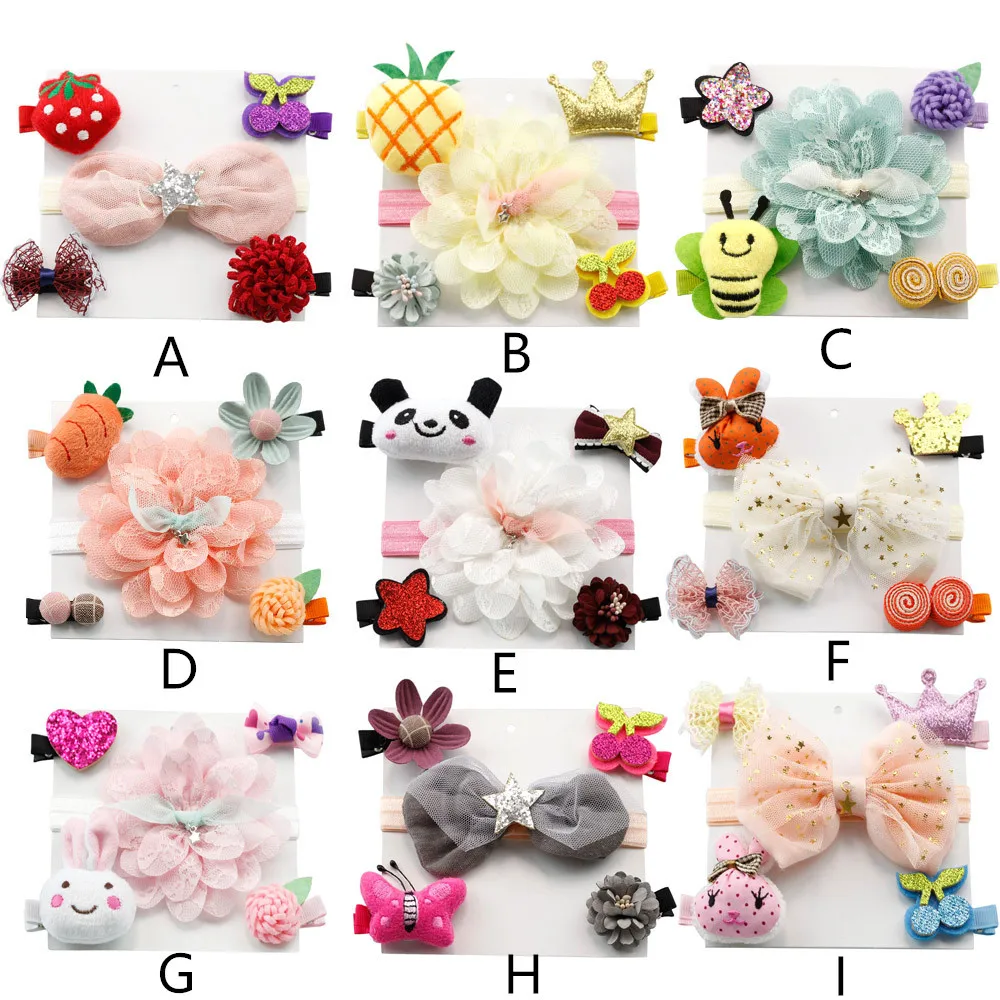 

5Pcs/Set Cute Kids Infant Hairpin Hairband Baby Girl Bow Barrettes Hair Clip Headband for Child Hair