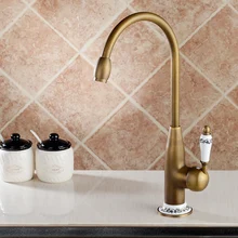 Антикварный кухонный смеситель, латунный Смеситель для кухни, смеситель для раковины с керамической ручкой