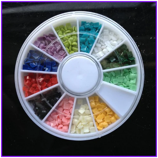 

1X Wheel Nail Art Rhinestones Arylic 3D 12 Colors Mix Color Glitter Square Gems Nail Decal AA005
