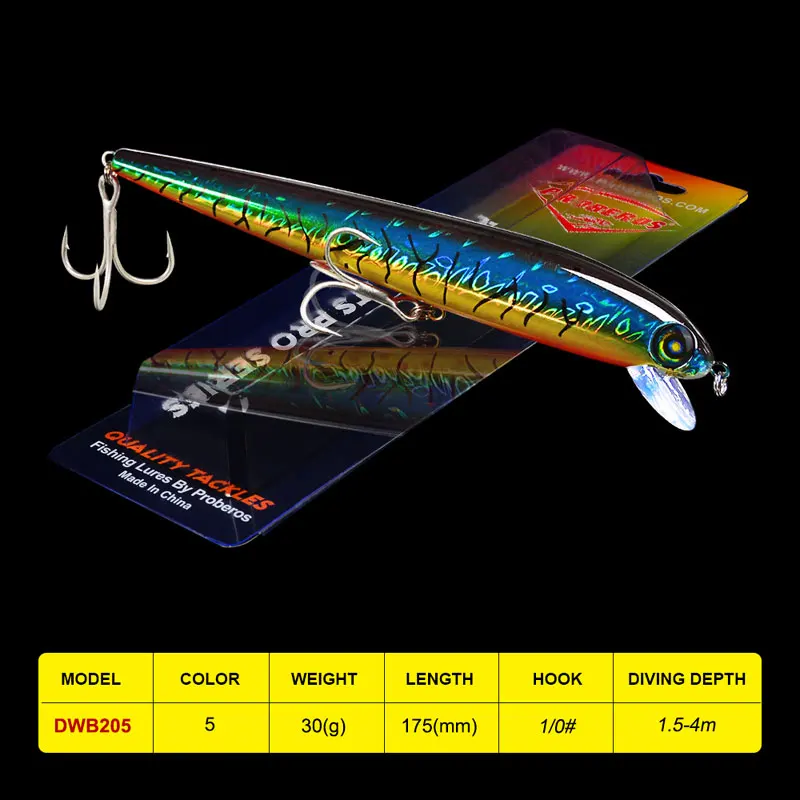 

1PC Proberos Fishing Lures 17.6CM/30G Fishing Tackle #1/0 High Carbon Steel Treble Hook Fishing Bait