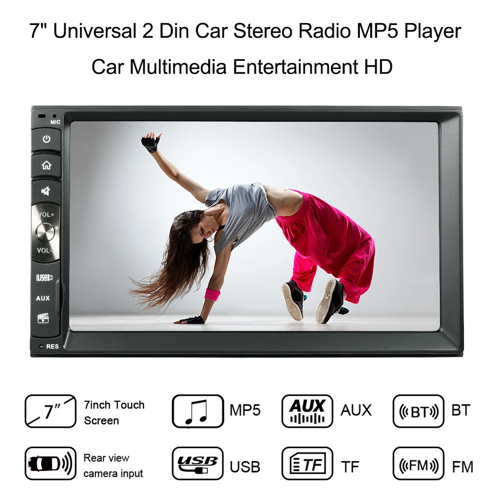 

7" Universal 2 Din Car Stereo Radio MP5 Player Car Multimedia HD BT AM/FM Aux Input with Remote Controller Rearview Camera
