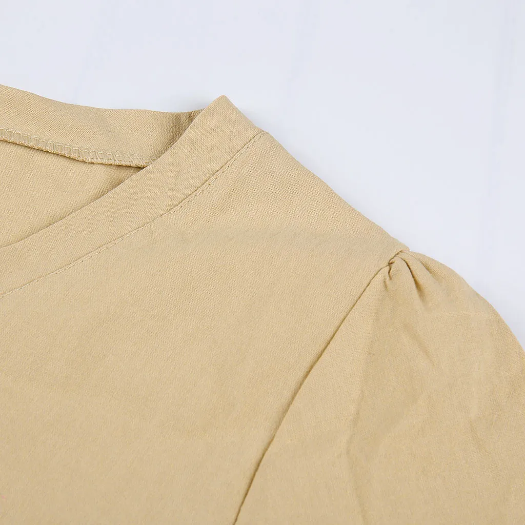 JAYCOSIN Spring New Casual V-Neck Cotton and Linen Dress Women Summer Style Cotton Casual Plus Size Ladies Dress 2020