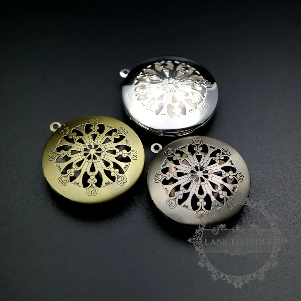 

33MM vintage style victorian filigree antiqued silver,bronze,silver round photo locket pendant charm 1111056
