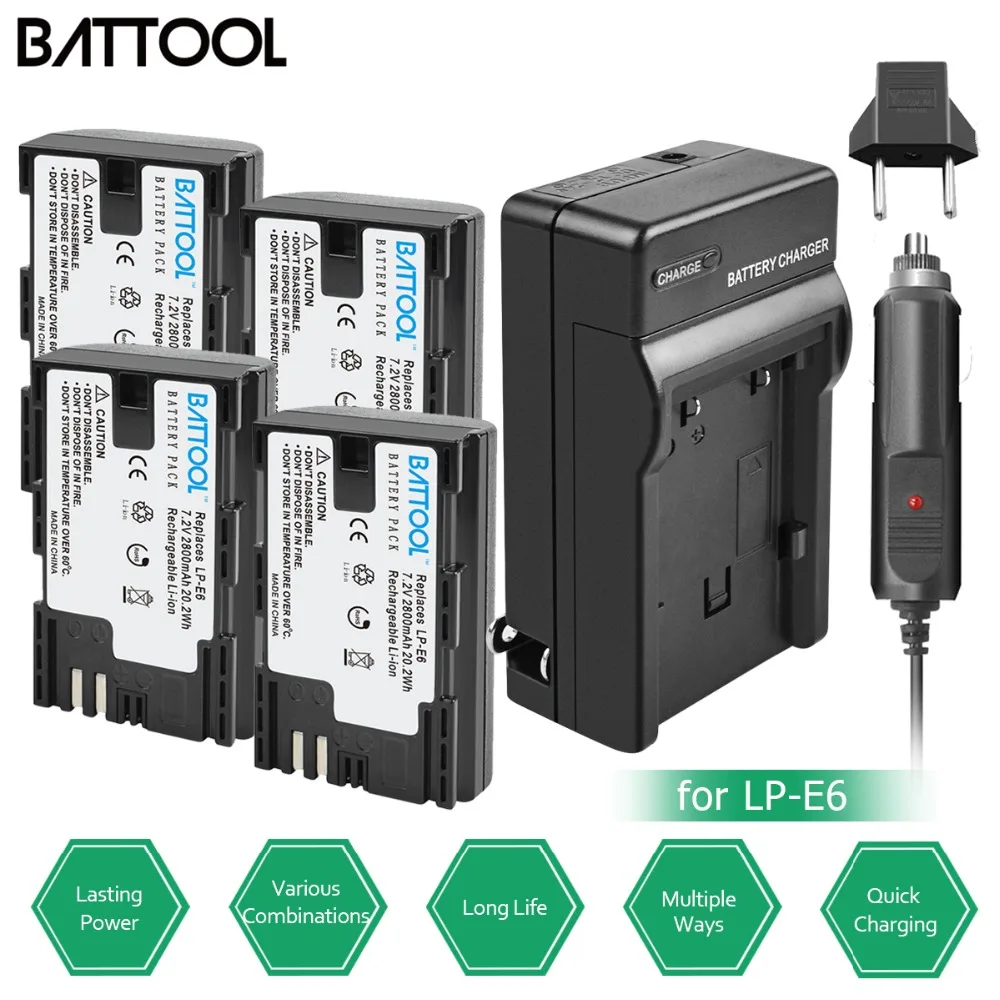 

BATTOOL 2.8Ah for EOS 5D Mark II III IV 6D Mark II Battery + Charger for Canon 7D Mark II Camera for Canon 6D 60D 60Da 70D 80D