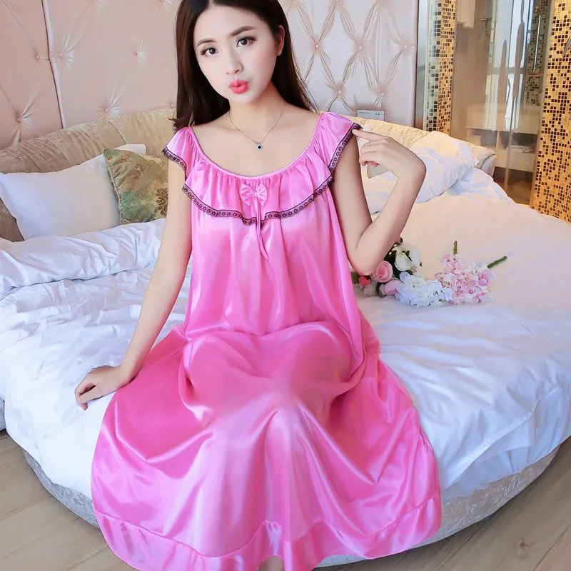 Women Nightwear Ice Silk Satin Nightgowns For Women Nightdress Sexy 