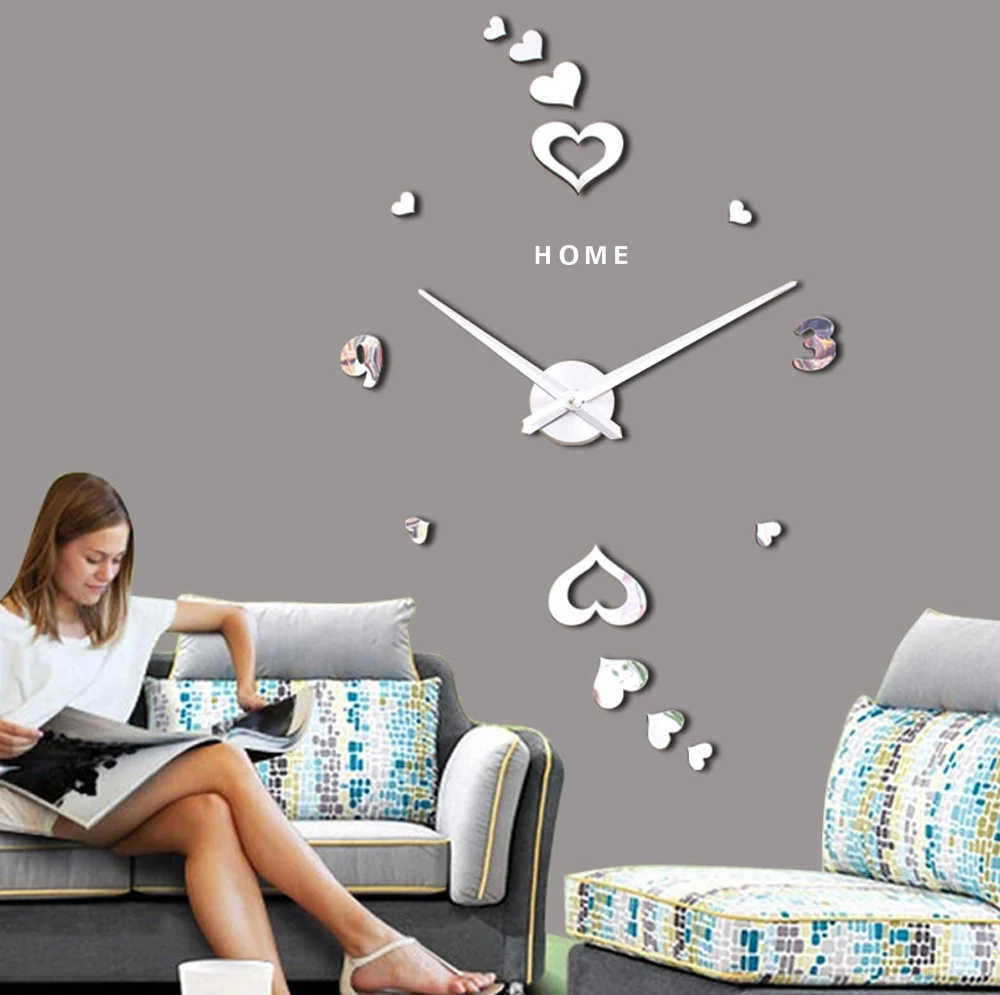 

Love Hearts Digital Wall Clock Quartz Kitchen Large Clock 3D DIY Mirror Stickers Big Wall Clocks Home English Letters Gift