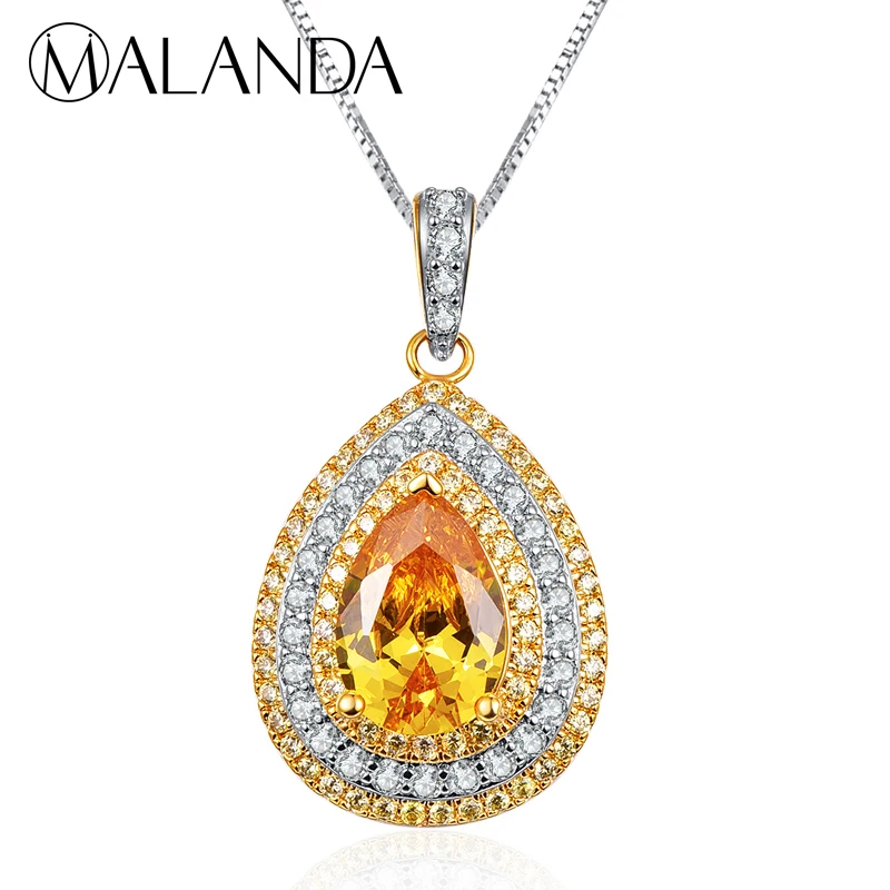 

MALANDA Fashion Yellow Zircon Crystal from Swarovski Water Drop Pendants Necklaces For Women Luxury Statement Necklaces Jewelry