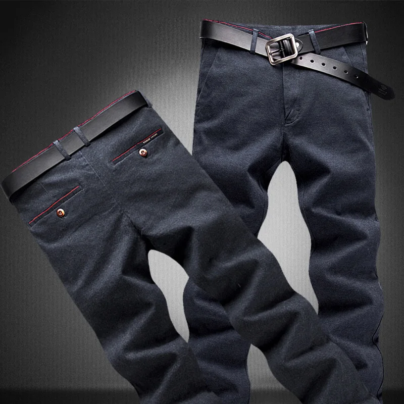 Осенние и зимние мужские деловые прямые брюки из абразивной ткани повседневные Длинные мужские брюки тонкие брюки 5 цветов 28-38 - Цвет: Черный