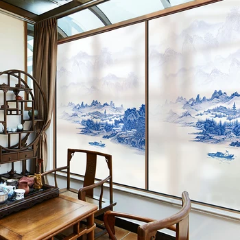 

Chinese style glass sticker bathroom window glass film translucent opaque window sticker balcony decoration