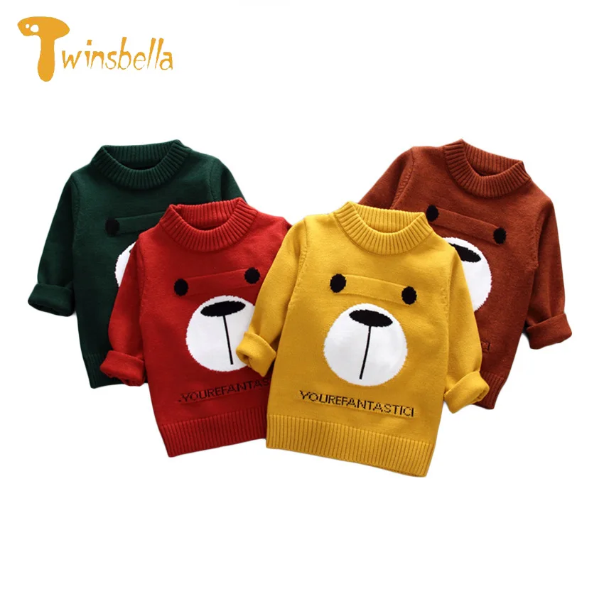 Boys Autumn Winter Sweaters 2018 Baby Boys Long Sleeve Warm Sweater Cartoon Bear Pullover Kids Knitted Sweaters Boys Clothes