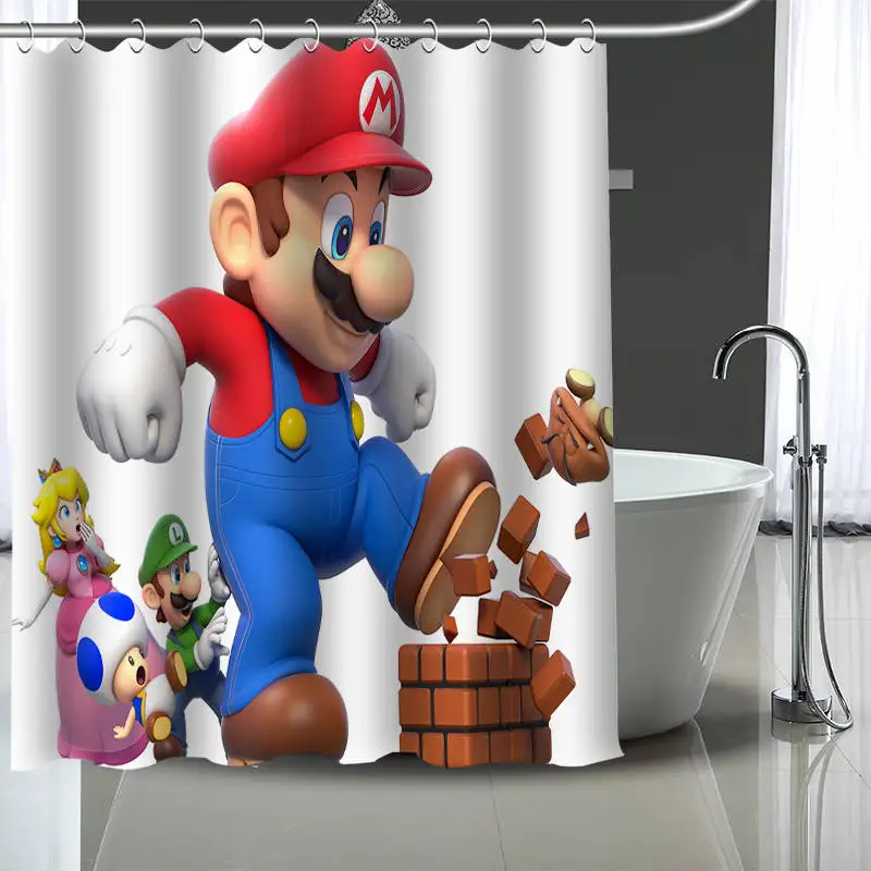 

Custom SUPER MARIO BROS Shower Curtain With Plastic Hooks Modern Fabric Bath Curtains Home Decor Curtains Custom Your image