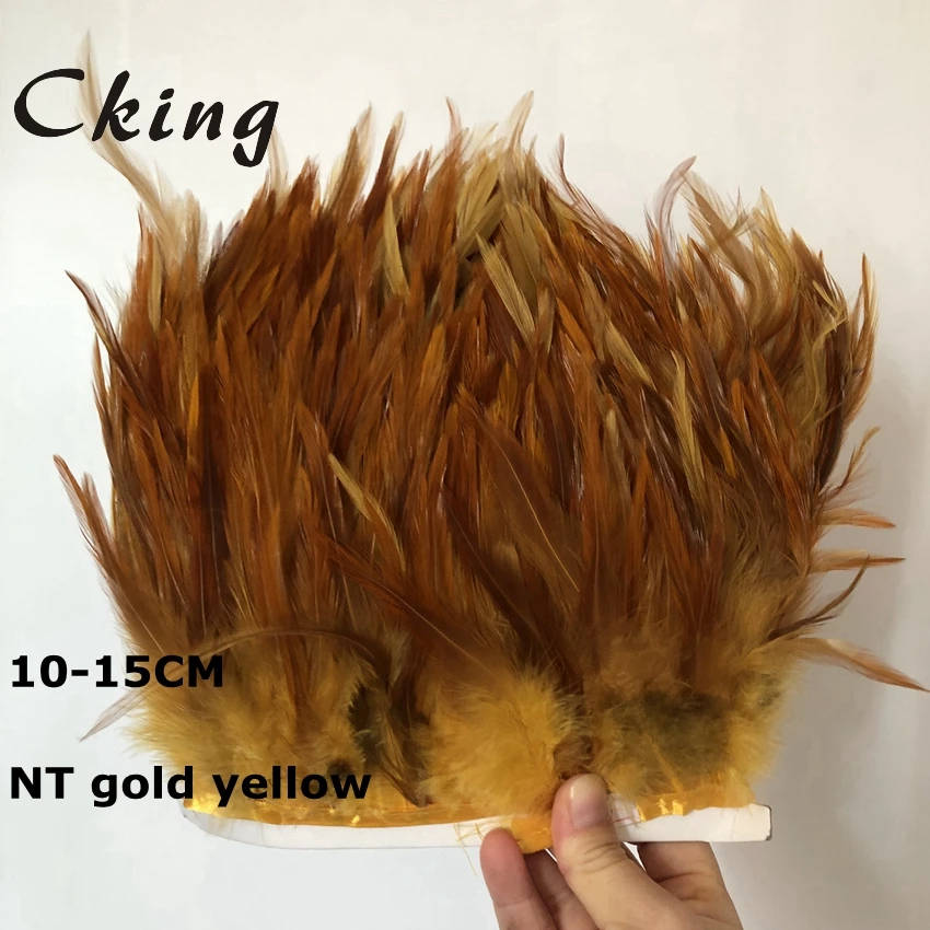 

5-10 м/лот натуральная окрашенная Золотая желтая петушиная курица отделка из перьев 10-15 см 4-6inc кружевные планки сделай сам украшение для одежды вечерние