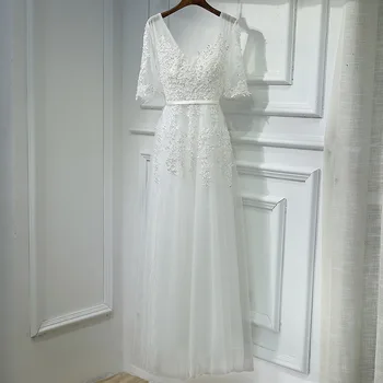 

New arrival sexy party evening dresses Vestido de Festa A-line prom dress lace beading Robe De Soiree V-neck Evening Gown