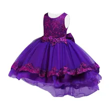 Новое летнее платье принцессы без рукавов для девочек, одежда со шлейфом для выступлений, детское бальное платье без рукавов с вышивкой и бантом