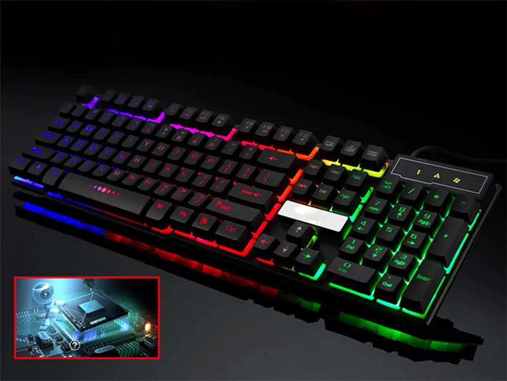 104 клавиш водонепроницаемый эффект подсветки красочный трещины светодиодный с подсветкой USB проводной ПК Радуга игровая клавиатура# T3