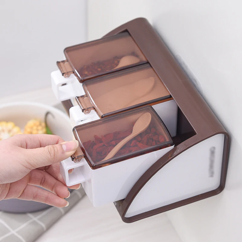

Wall-Mounted Seasoning Box Plastic Kitchen Cooking Tools Pepper Herb Spice Storage Container Spice Jar Whit Rack Sets