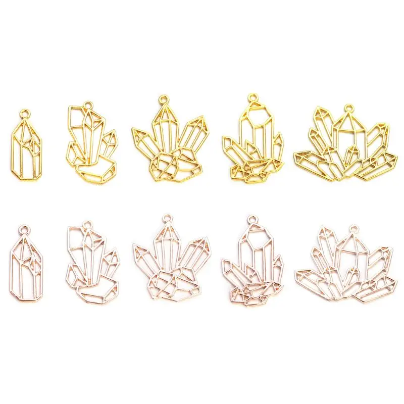 

10pcs Crystal Clusters Metal Frame Pendant Charm UV Resin Cabochon Set Jewelry Making Casting Craft DIY