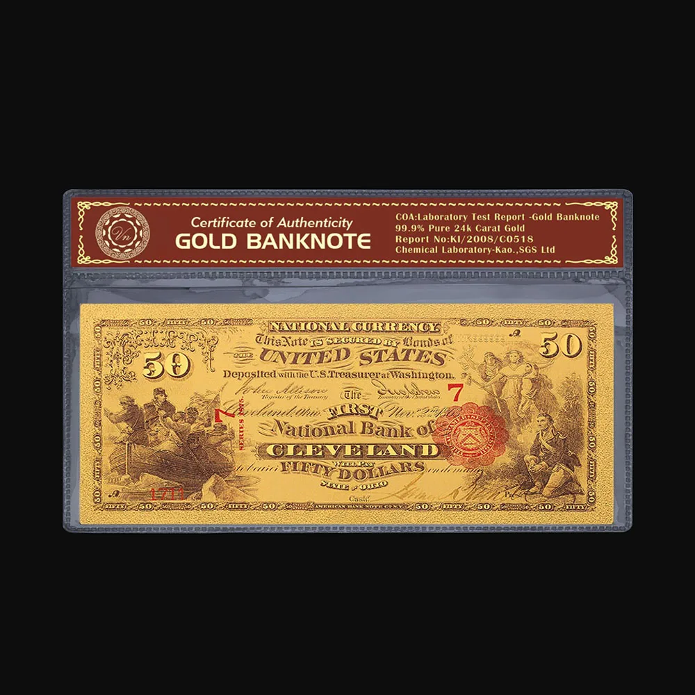 Уникальные американские банкноты цветные USD 50 доллар 999 Золотая фольга 1875 год