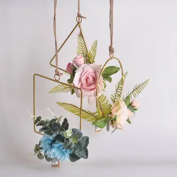 

Dropshipping Handmade Floral Hoop Wreath Geometric Metal Garlands Artificial Rose Flower Wall Hoop For Wall Hanging Ornament