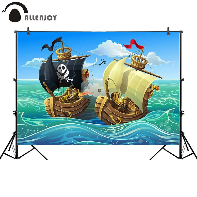 

Allenjoy pirate photography backdrop ship sea skull treasure background photo studio shoot boy party photocall photophone decor