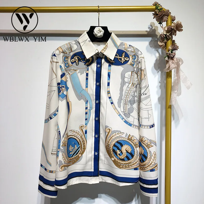 

Retro womens tops and blouses 2019 Spring European style Fashion totem print long sleeve Shirt women Casual Elegant blouse