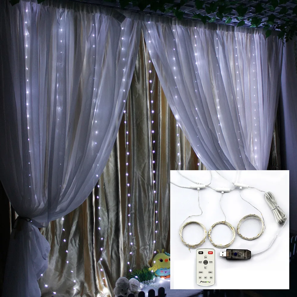 

String Lights LED Window Curtain Lamp String Fairy Lights USB Remote Control Lamp For Wedding Party Decor Verlichting Slinger