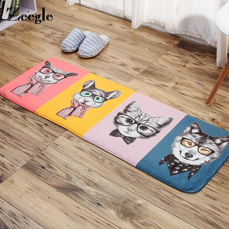 

Zeegle Cartoon Animal Print Mats For The Hallway Anti-slip Floor Mats For Kitchen Child Room Rug Bedroom Carpet Bedside Mats