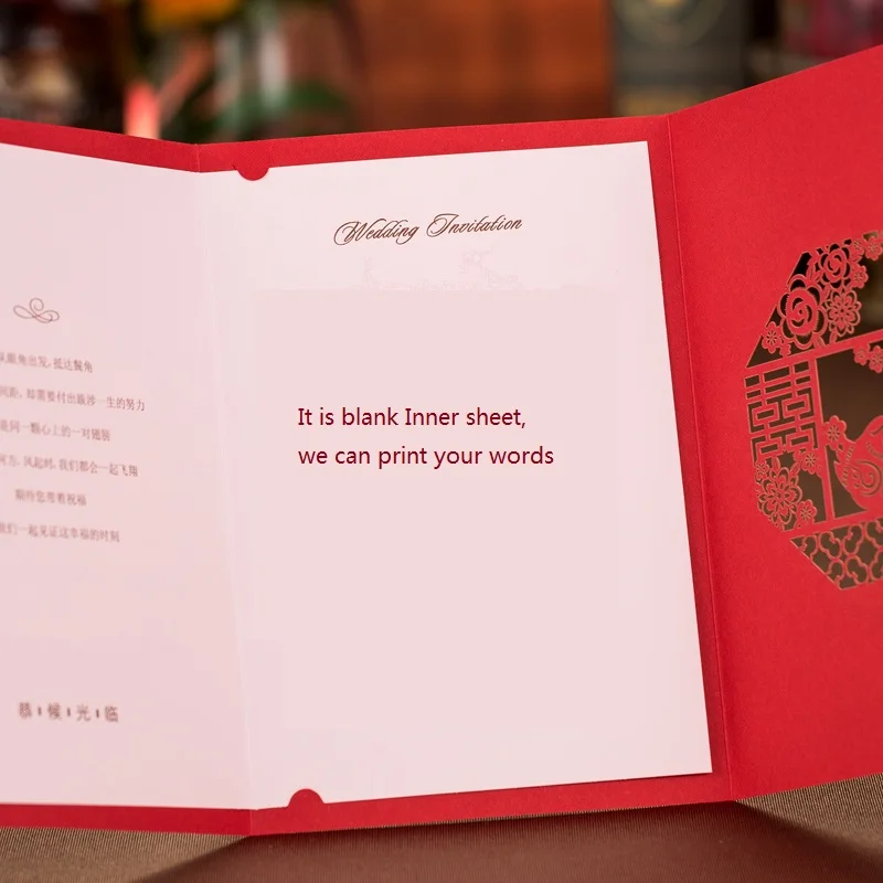 50 шт., китайская открытка с надписью «Lovebirds and Double Happiness Wedding Invitation Card Вечерние