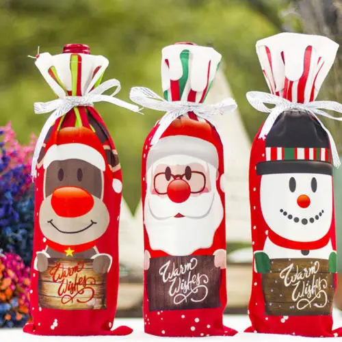 

AU Table Decor Dinner Party Red Wine Christmas Santa Tree Bottle Cover Bags Sets new