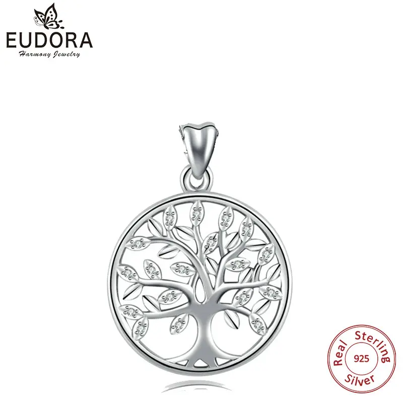 EUDORA, 925 пробы, серебряное дерево жизни, подвеска, ожерелья с AAA цирконием, женские модные ювелирные изделия, подарок для девочки на день рождения D170 - Окраска металла: only pendant