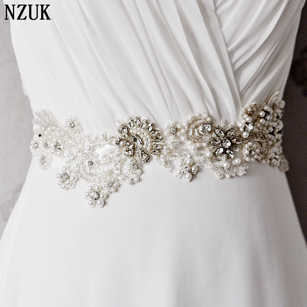 Wedding Sash Bridal Belts With Rhinestones And Pearls Simple Satin Ribbon Sash For Bride Dress