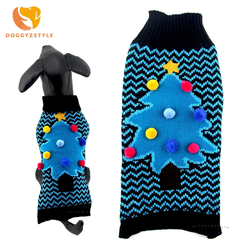 Christmas Tree Dog Sweater Winter Pet Knitting Coat Stripe Puppy Clothes For Small Dogs Cats Blue Pets Clothing DOGGYZSTYLE |