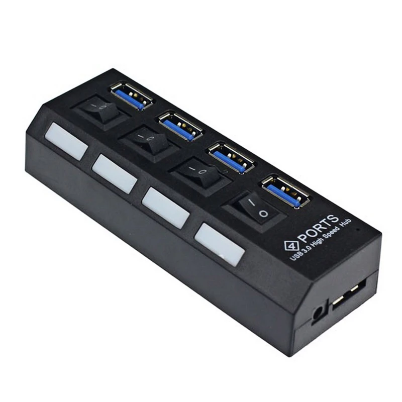 DHL или EMS 100 шт. Новые 4 порта с переключателем ВКЛ/ВЫКЛ для настольного ноутбука ЕС AC адаптер питания USB 3,0 концентратор USB адаптер