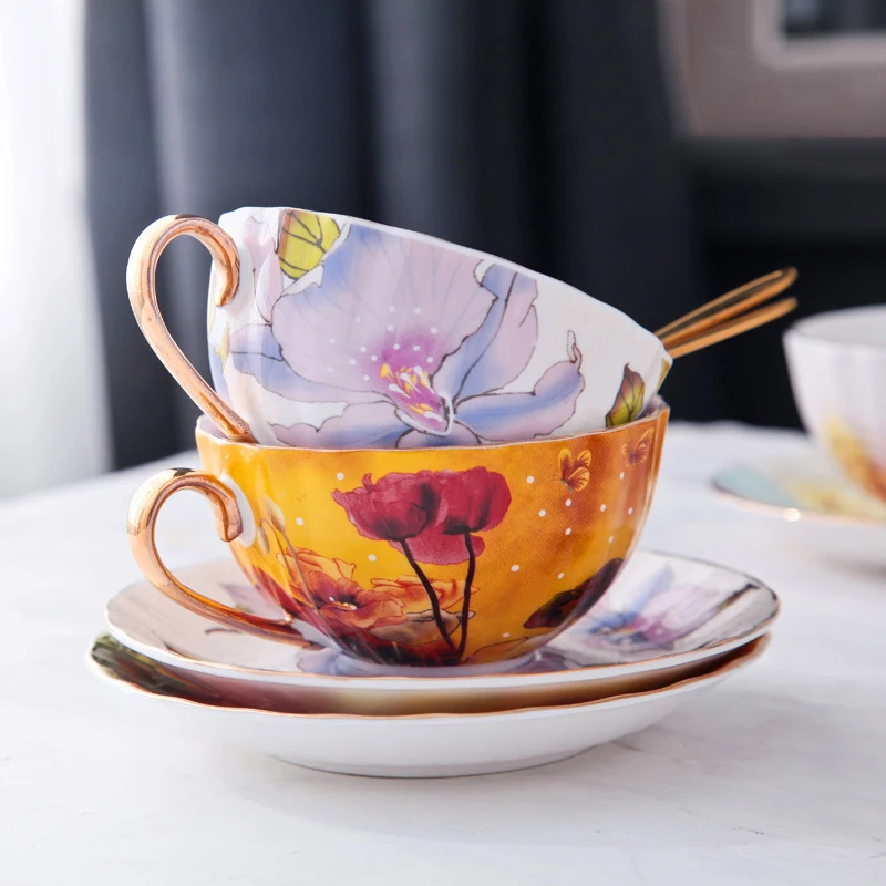 

European Afternoon Tea Cups Set Elegant Cup With Spoon And Tray Restaurant Coffee Mug Various Painting Stoup Flowering Tea Cup