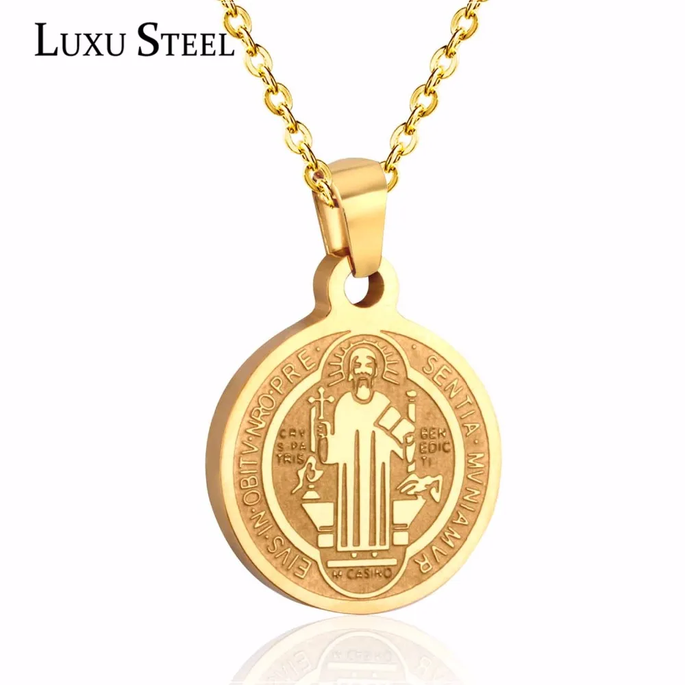 Luxusteel Catholicism Necklaces Gold Color Cross Jesus Pendant