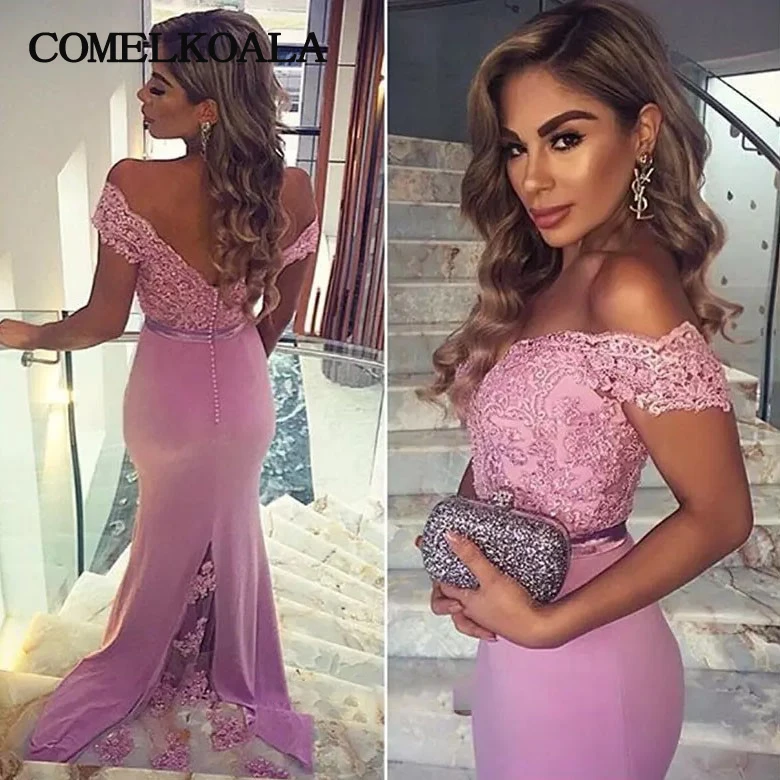 

Elegant Long Mermaid Prom Dress Arabric Dubai Off the Shoulder Appliques Beaded Sexy Backless Formal Evening Gown Party Dresses