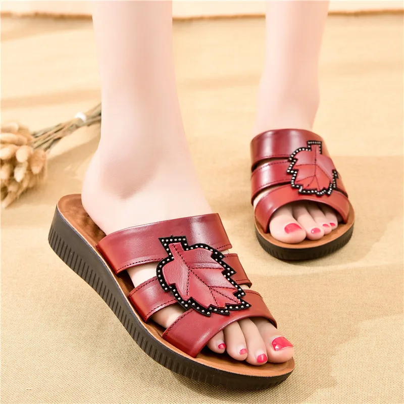 2024 New Summer Woman Sandals Ladies PU Leather Casual Soft Flat Slippers Slip On Comfortable Women Shoes Free shipping