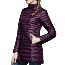 Женское пальто 81% белый утиный пух длинная куртка Женское пальто ультра легкие тонкие однотонные куртки зимнее пальто Портативные модные парки