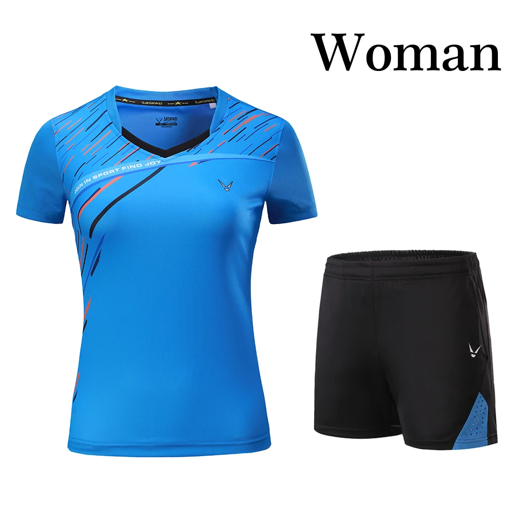 Принт Qucik сухой Бадминтон спортивная одежда Для женщин/Для мужчин, настольный теннис одежда Теннис костюм, бадминтон Одежда наборы 3859 - Цвет: Woman 1 set